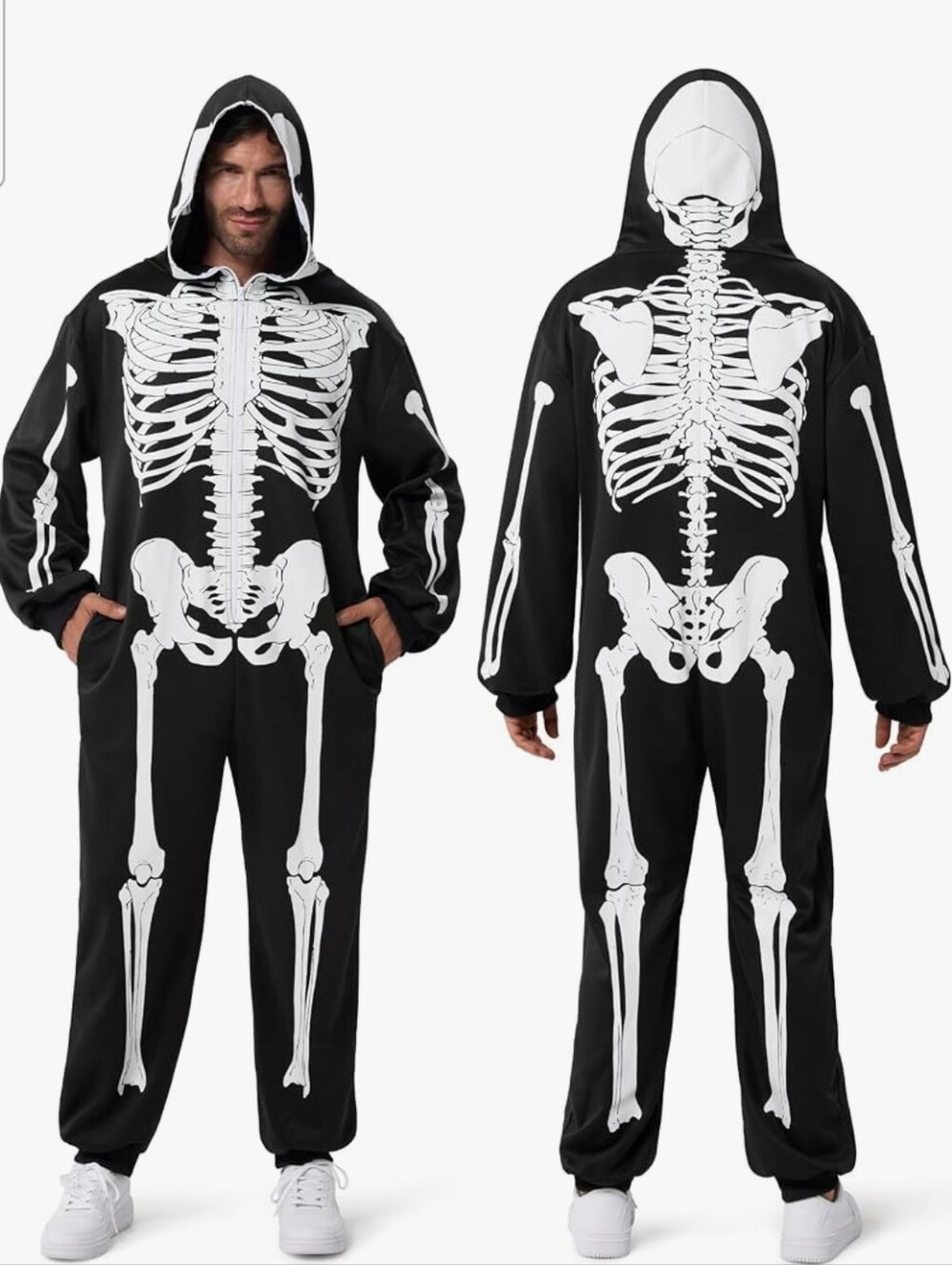 Spooktacular Creations Black Skeleton Men's Costume Hoodie Jumpsuit. Large